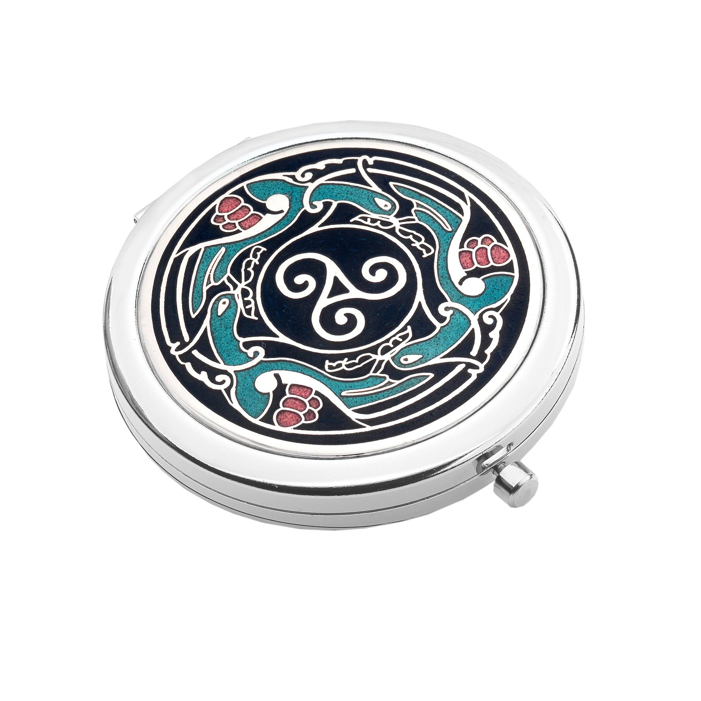 Blue Celtic Birds with a Triskele Centre Enamel Compact Mirror